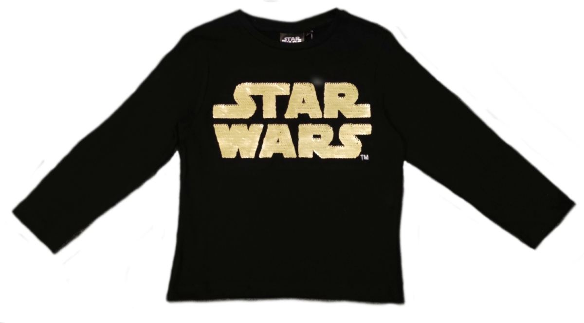 STAR WARS Langarmshirt für Kinder in schwarz mit Wendepailletten in Gold und Blau